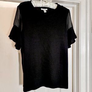 Topshop Sheer Flutter Sleeve Black Tee New without Tags